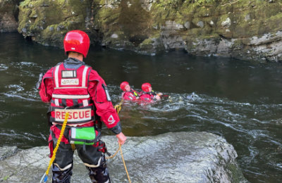 Mundesley Independent Lifeboat crew undertaking flood and swift water rescue training